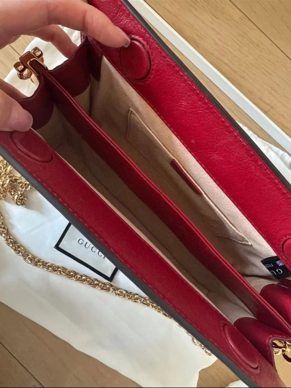Gucci Navy Suede Crossbody with Red Trim and Gold Chain